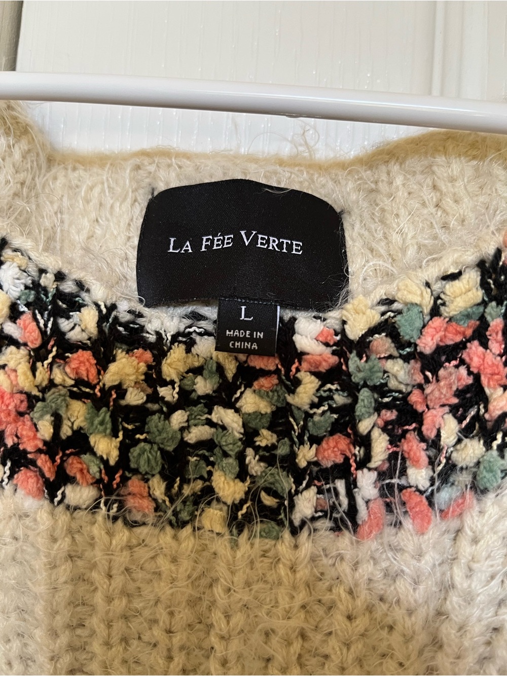 Women's Cream Fuzzy Stripe Scoop-Neck Sweater - Picture 7 of 9